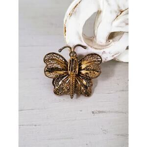Vintage Antique Filigree Gold Wash Butterfly Pin Brooch